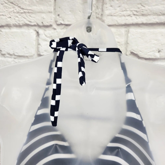 LOFT Beach Blue & White Plunge One Piece Swimsuit Size Small NEW - Picture 4 of 13